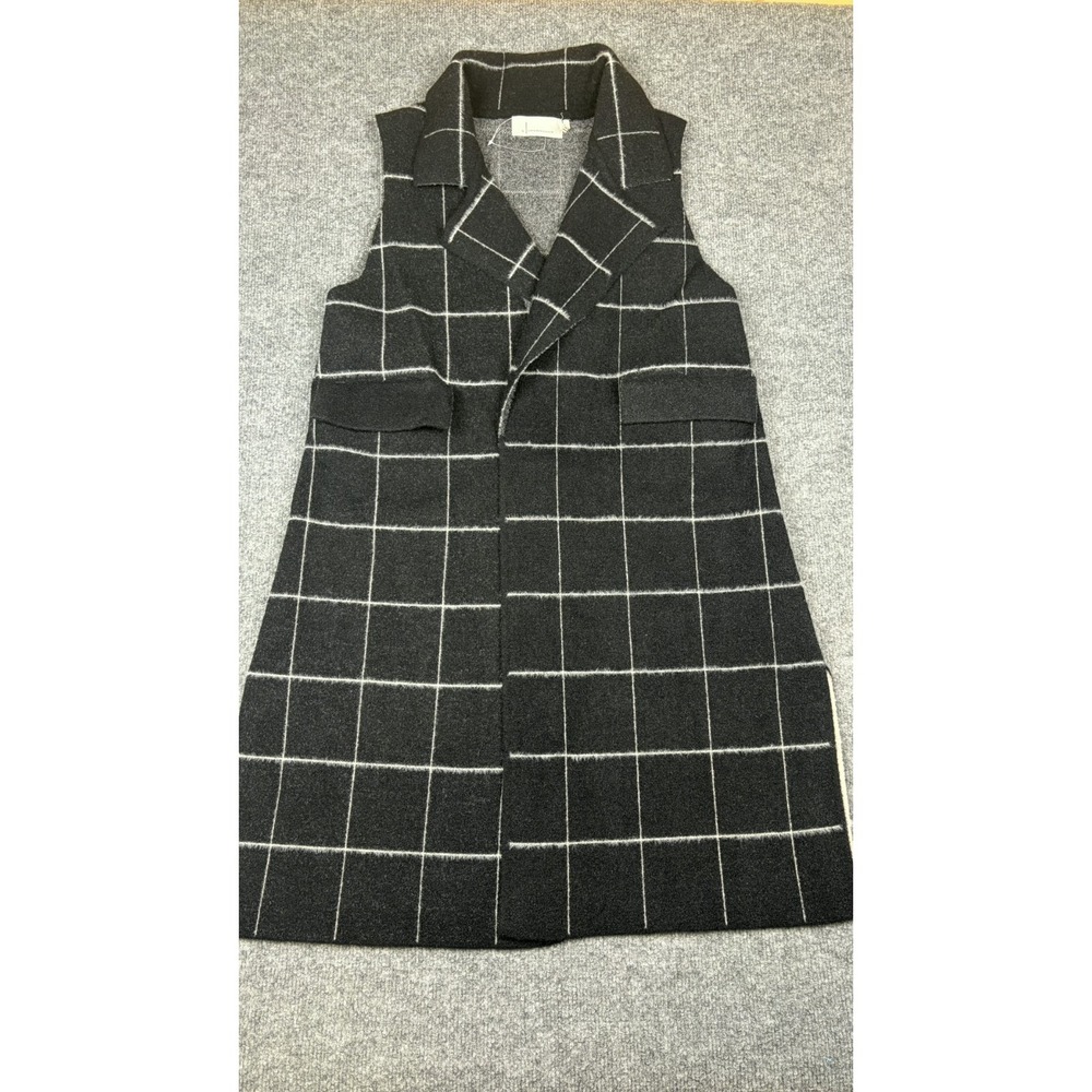 Anthropologie Windowpane Plaid Longline Vest Black White One Size #1096